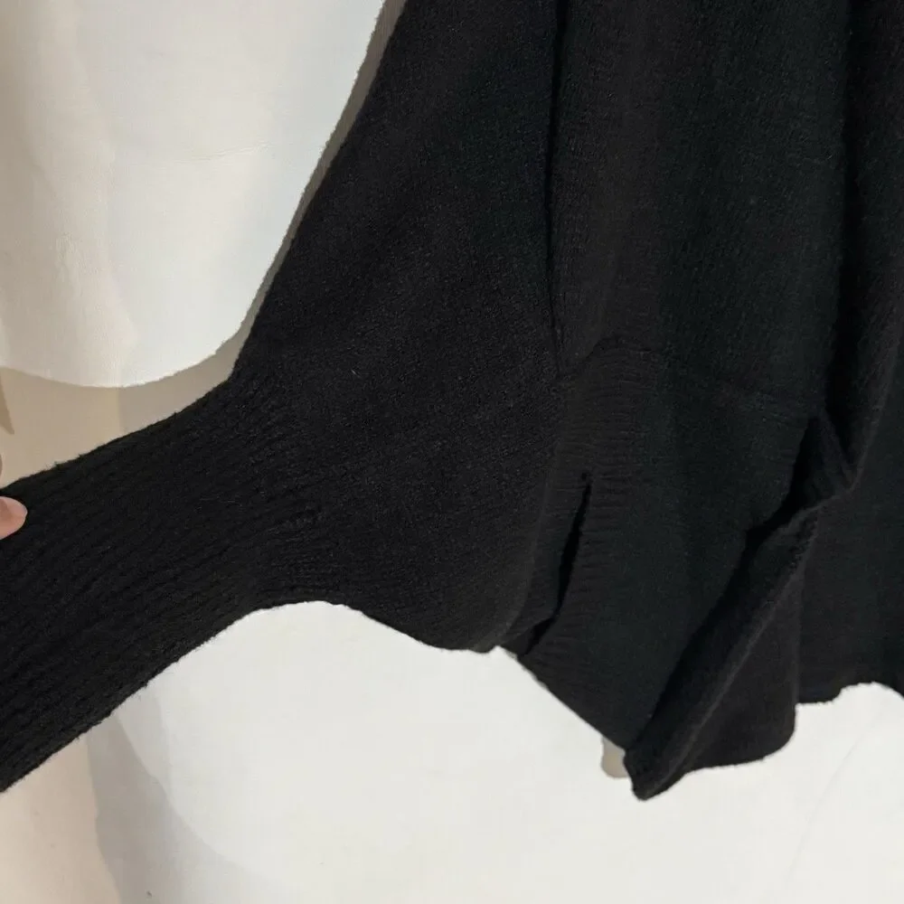 Elegant Long Sleeve Cardigan Black with Collar and Batwing Style for Women Small